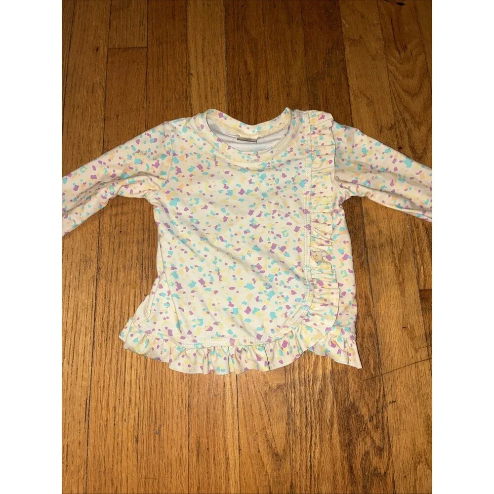 Ruffle Butts Swim Shirt Size 6 Rash Guard Long Sleeve Ruffles Confetti Beige